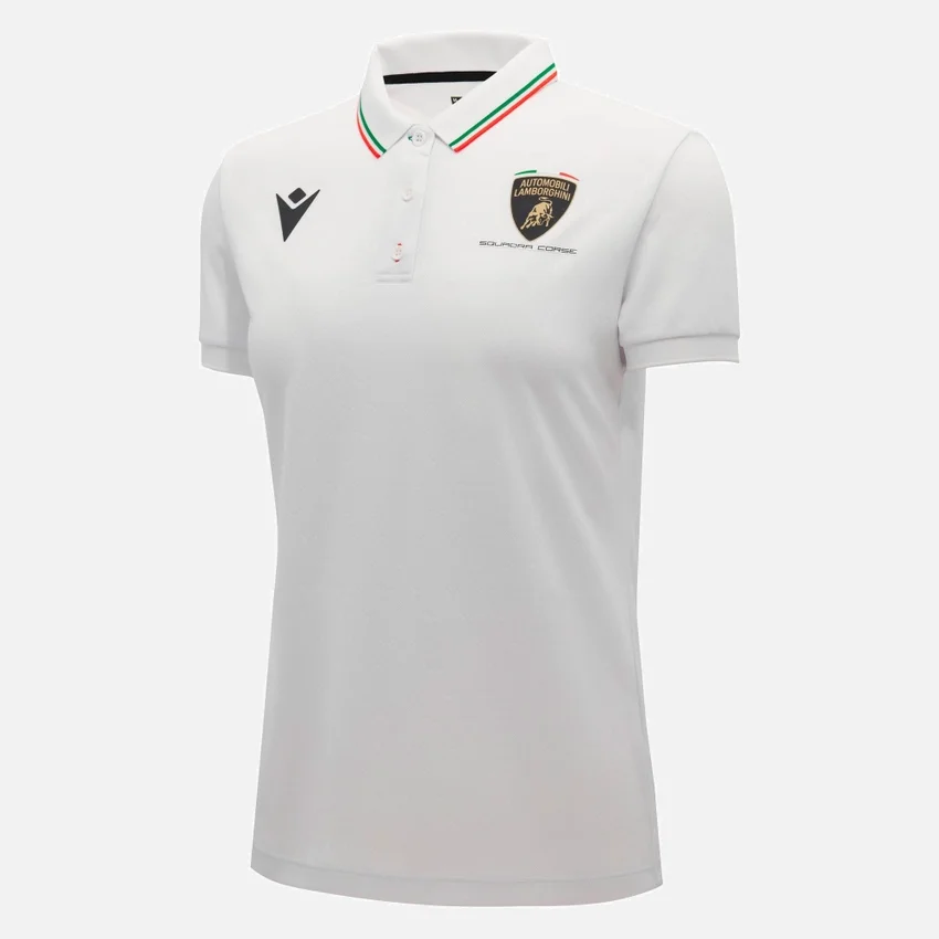 Automobili Lamborghini Squadra Corse Damen-Poloshirt in Weiß Automobili Lamborghini Squadra Corse Damen-Poloshirt in Weiß