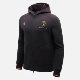 Automobili Lamborghini Squadra Corse Herren-Sweatshirt in Schwarz mit Dreifarb-Motiv und durchgehendem Reißverschluss Automobili Lamborghini Squadra Corse Herren-Sweatshirt in Schwarz mit Dreifarb-Motiv und durchgehendem Reißverschluss