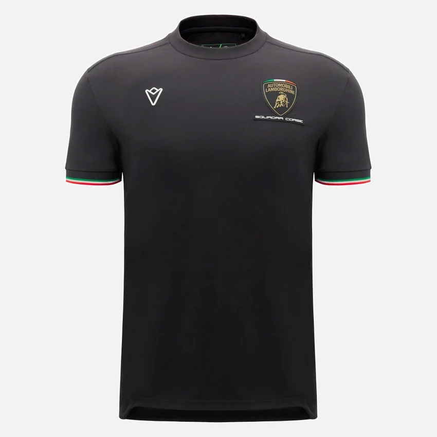 Automobili Lamborghini Squadra Corse Herren-T-Shirt in Schwarz und Tricolor Automobili Lamborghini Squadra Corse Herren-T-Shirt in Schwarz und Tricolor
