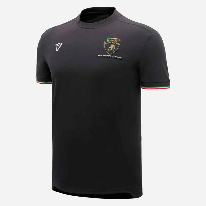 Automobili Lamborghini Squadra Corse Herren-T-Shirt in Schwarz und Tricolor Automobili Lamborghini Squadra Corse Herren-T-Shirt in Schwarz und Tricolor