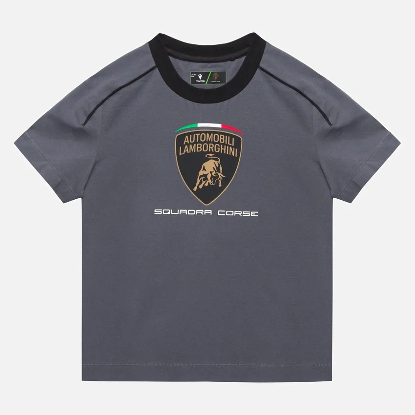 Automobili Lamborghini Squadra Corse Kinder-Sport-T-Shirt in Grau Automobili Lamborghini Squadra Corse Kinder-Sport-T-Shirt in Grau