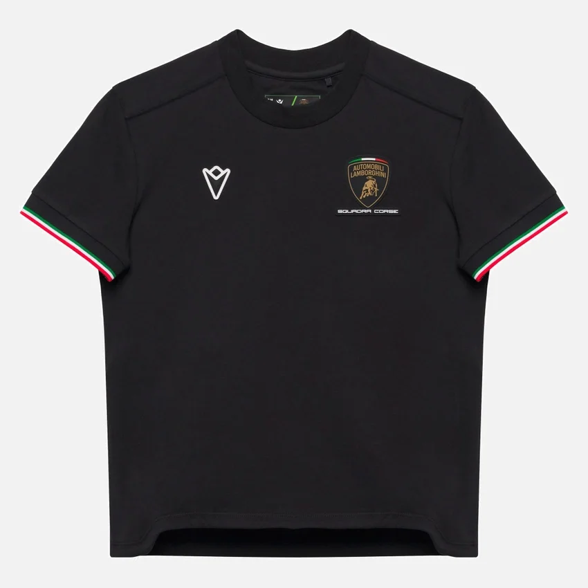 Automobili Lamborghini Squadra Corse Kinder-T-Shirts in Schwarz und den drei Farben Automobili Lamborghini Squadra Corse Kinder-T-Shirts in Schwarz und den drei Farben