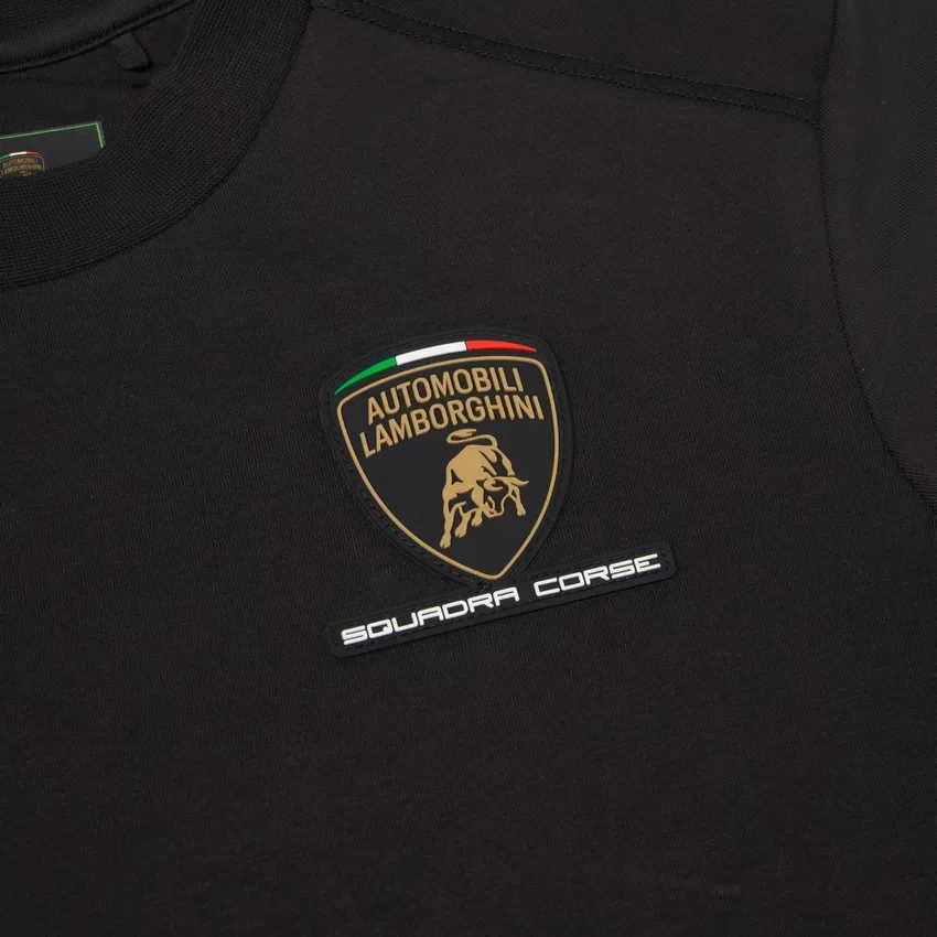 Automobili Lamborghini Squadra Corse Kinder-T-Shirts in Schwarz und den drei Farben Automobili Lamborghini Squadra Corse Kinder-T-Shirts in Schwarz und den drei Farben
