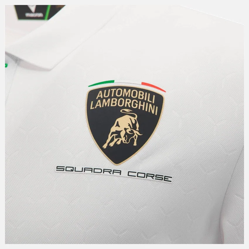 Automobili Lamborghini Squadra Corse Weißes Herren-Poloshirt Automobili Lamborghini Squadra Corse Weißes Herren-Poloshirt