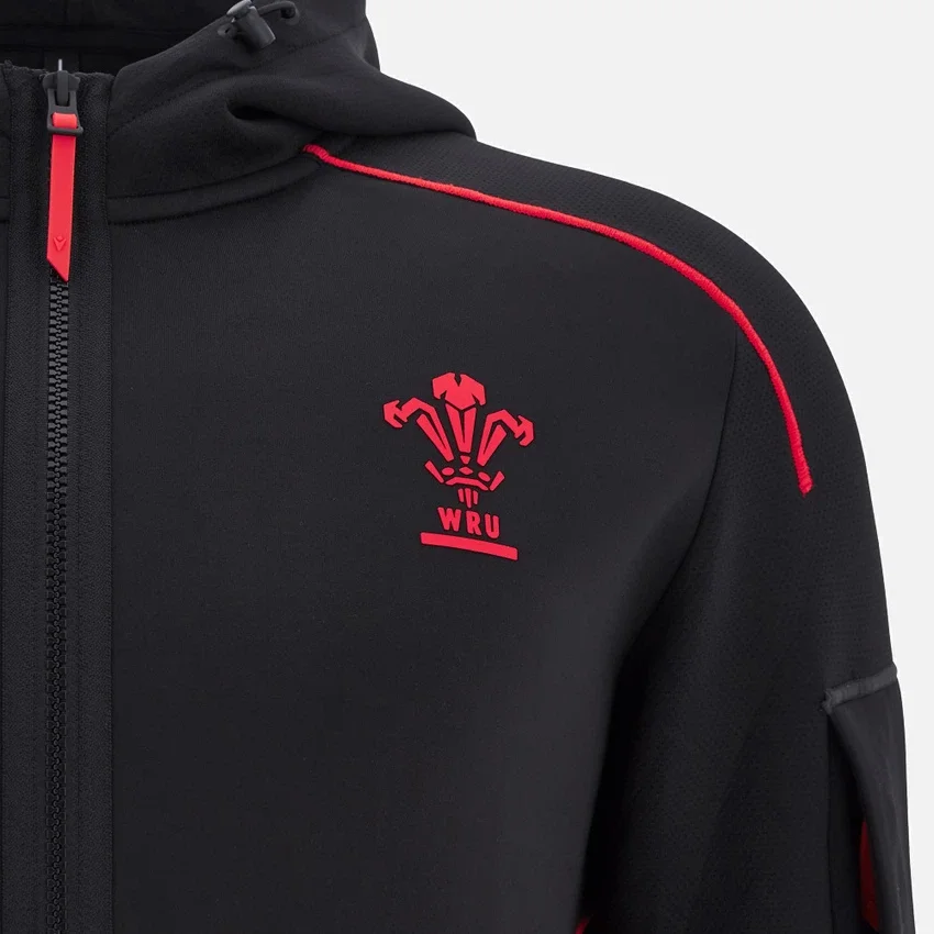 Welsh Rugby 2025/26 Schwarzer Athleisure Tech Hoodie Welsh Rugby 2025/26 Schwarzer Athleisure Tech Hoodie