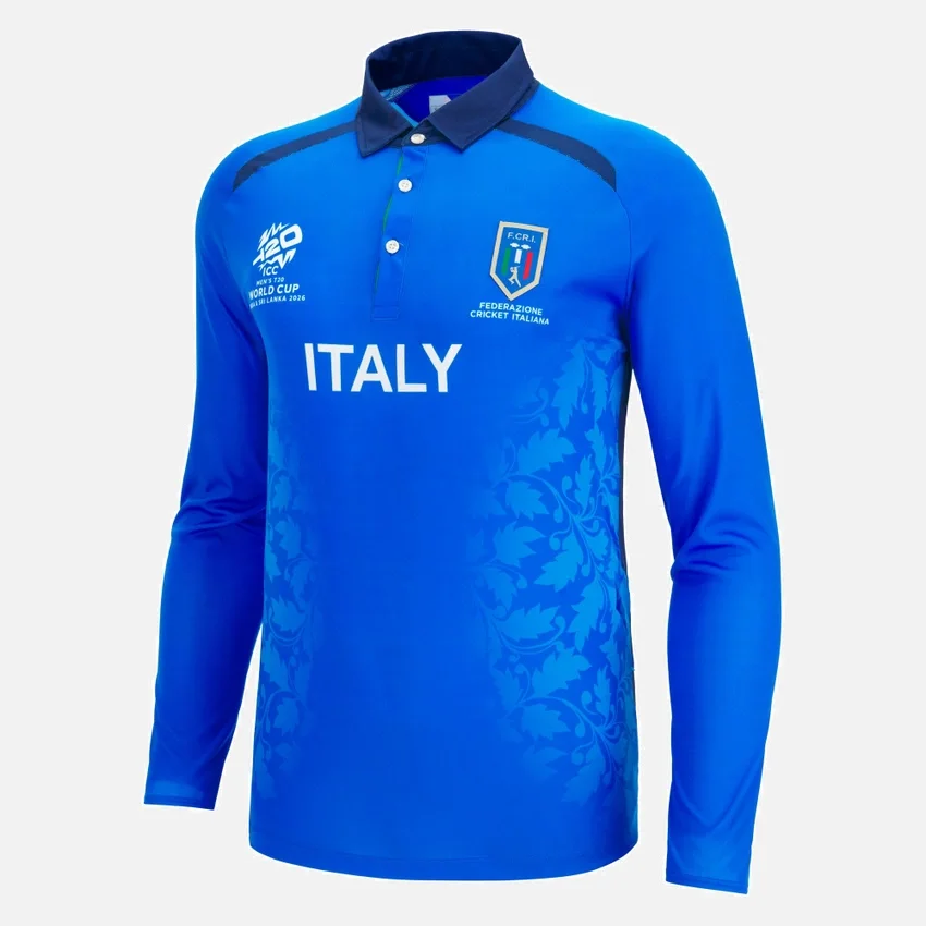 Weltmeisterschaft 2026 Langarm-Hemd des italienischen Cricket-Verbandes Weltmeisterschaft 2026 Langarm-Hemd des italienischen Cricket-Verbandes